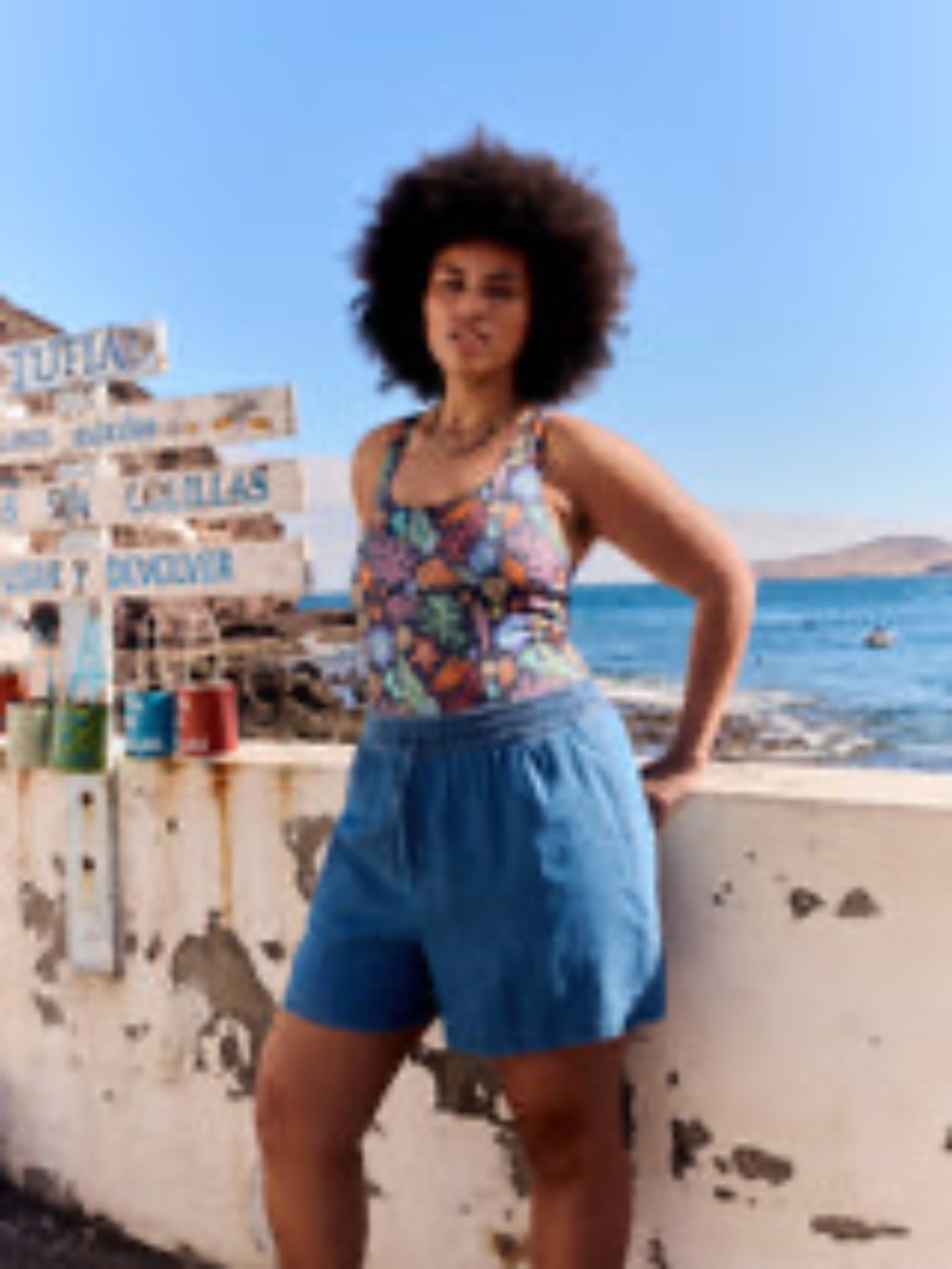 Lucy & Yak Blue Denim-Look Relaxed High-Waist Women's Shorts